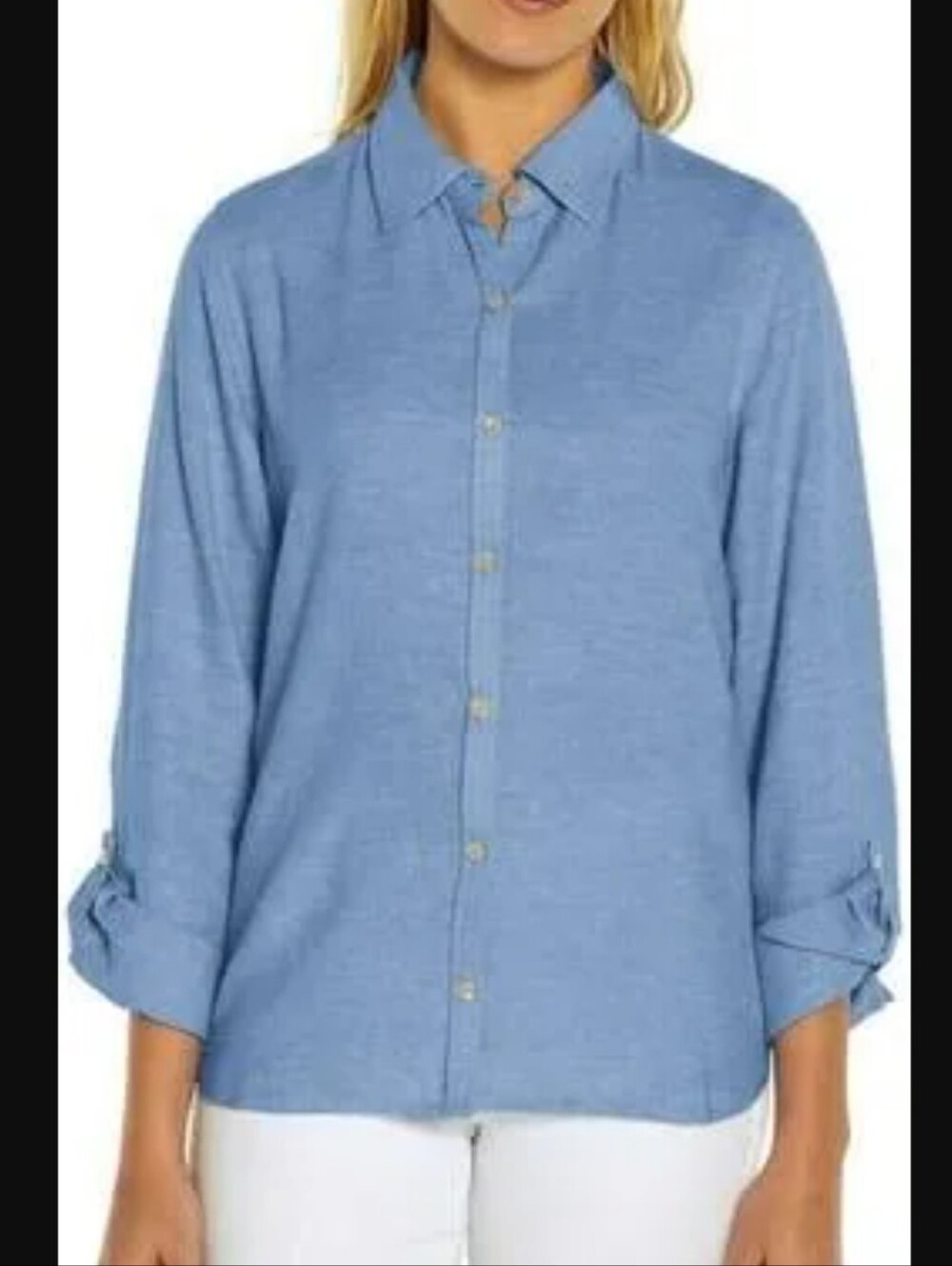 Orvis Women's Linen Buttondown With Sleeve Tabs Large